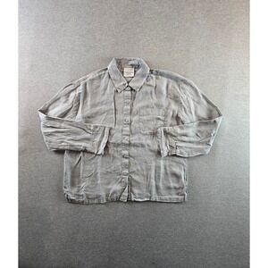 Parachute Button Down Shirt Womens Medium Gray 100% Linen Long Sleeve Relax Boxy